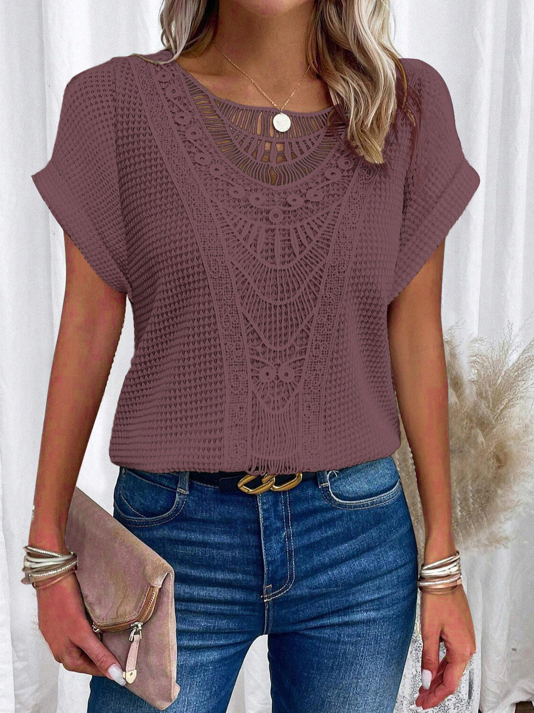 Kelly | Lace Detail Short Sleeve Top