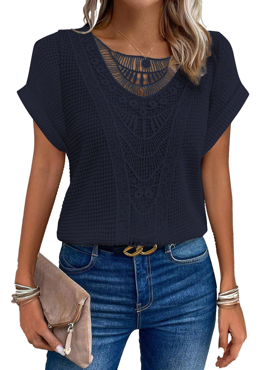 Kelly | Lace Detail Short Sleeve Top