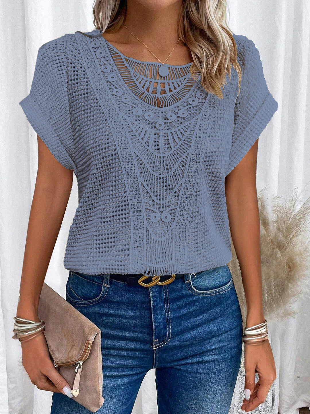 Kelly | Lace Detail Short Sleeve Top