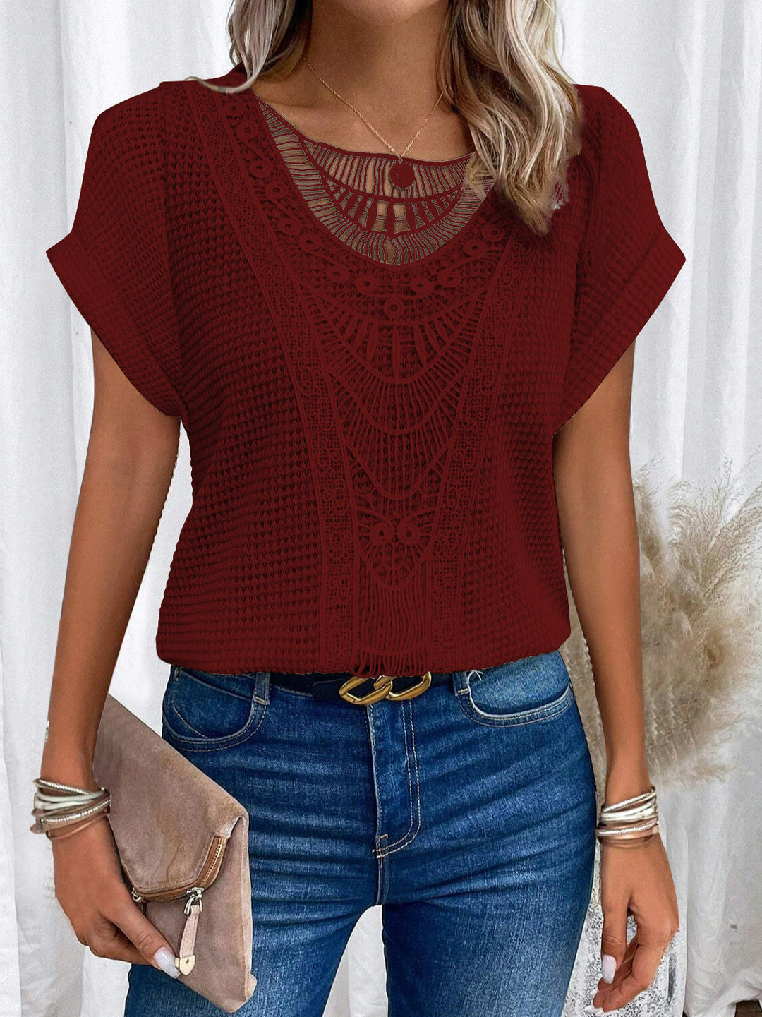 Kelly | Lace Detail Short Sleeve Top