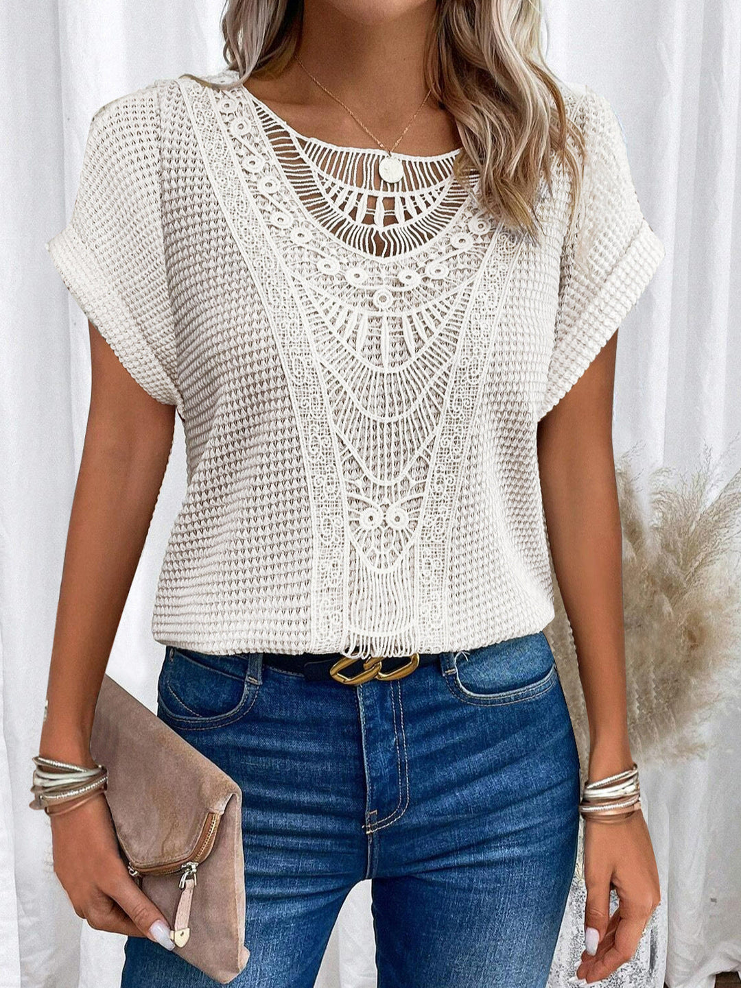 Kelly | Lace Detail Short Sleeve Top