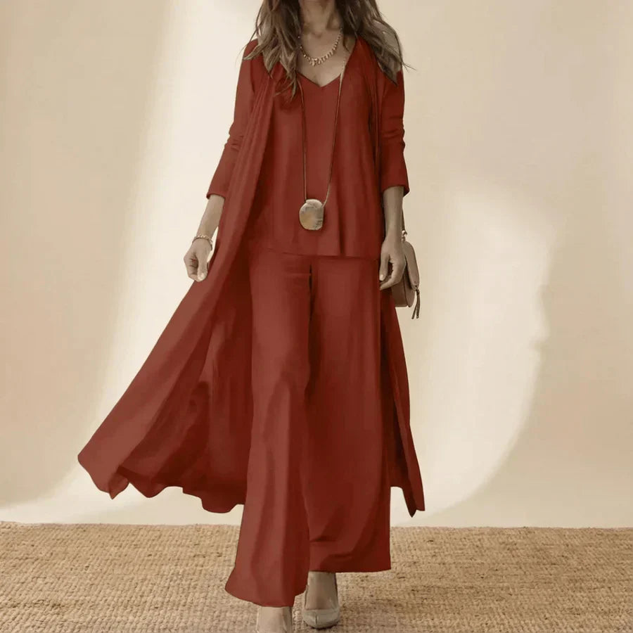 Raquel | Soft Three-Piece Set with Tunic and Wide-Leg Pants