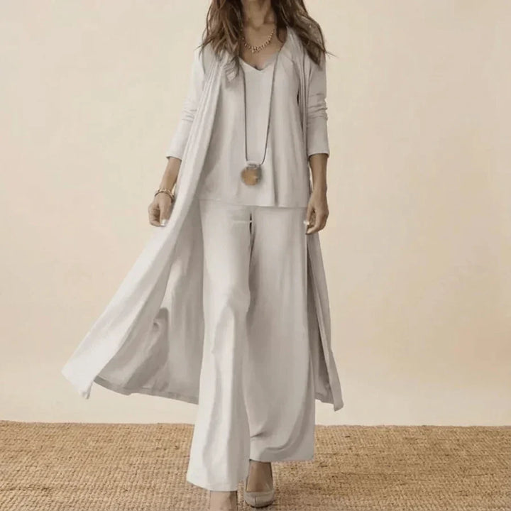 Raquel | Soft Three-Piece Set with Tunic and Wide-Leg Pants