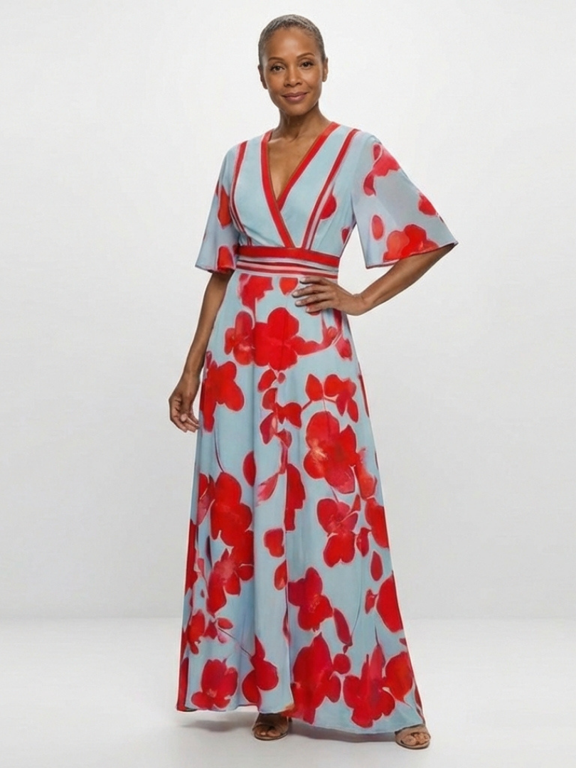 Corinne | V-Neck Short Sleeve Floral Dress