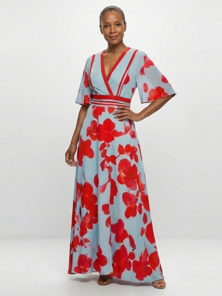 Corinne | V-Neck Short Sleeve Floral Dress