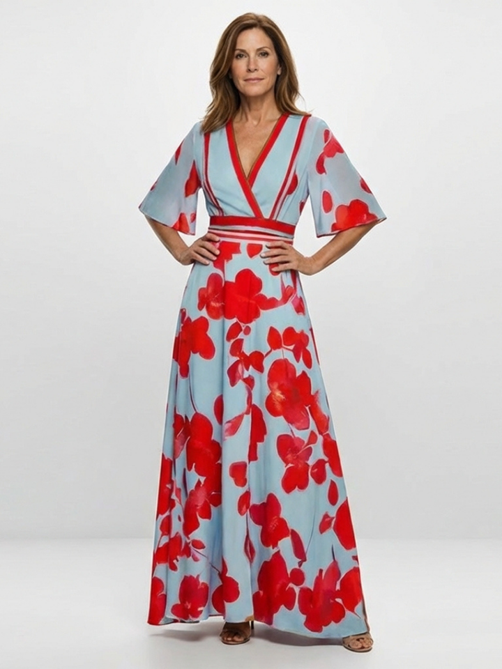 Corinne | V-Neck Short Sleeve Floral Dress