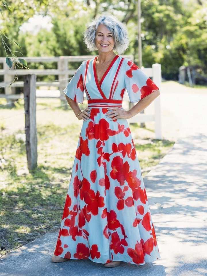 Corinne | V-Neck Short Sleeve Floral Dress