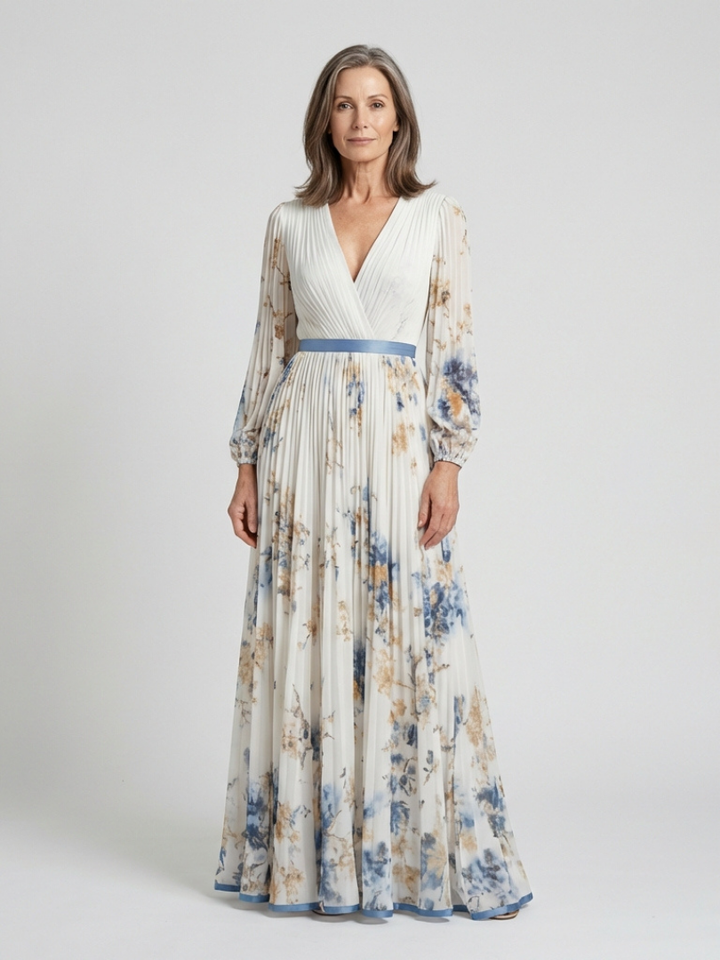 Lavinia | Maxi Dress with Long Sleeves and V-Neck in Floral Pattern