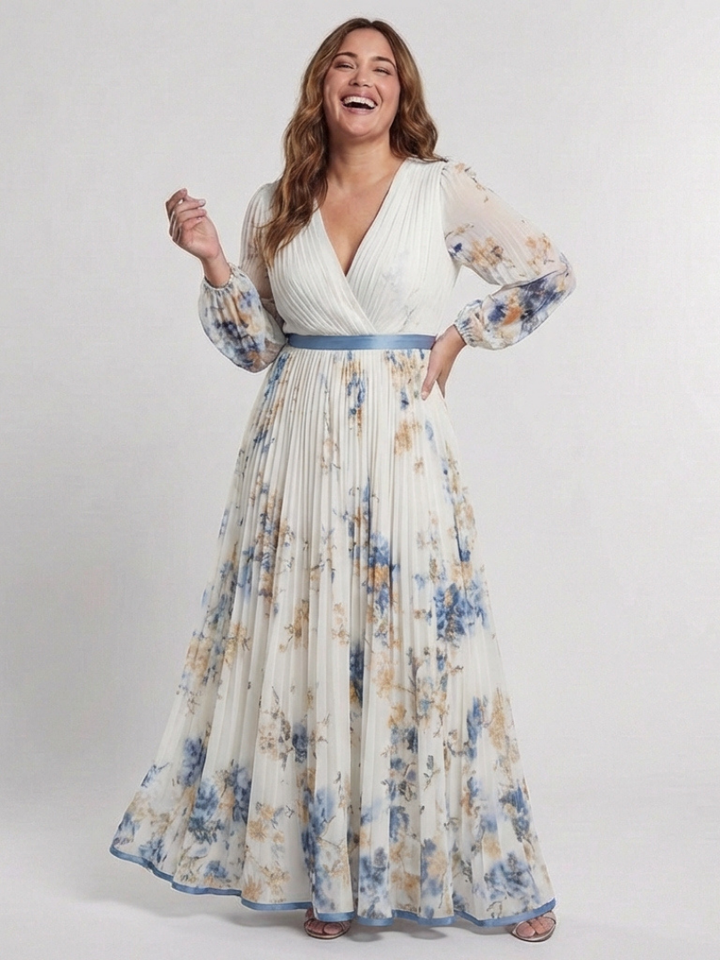 Lavinia | Maxi Dress with Long Sleeves and V-Neck in Floral Pattern