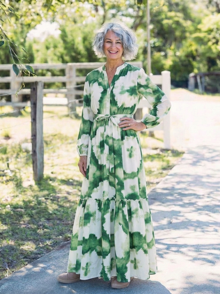 Sabine | Maxi Dress with Long Sleeves and Waist Knot