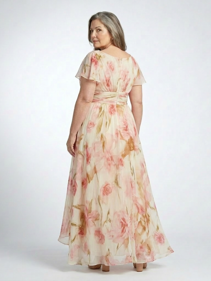 Elara | V-Neck Short Sleeve Floral Dress