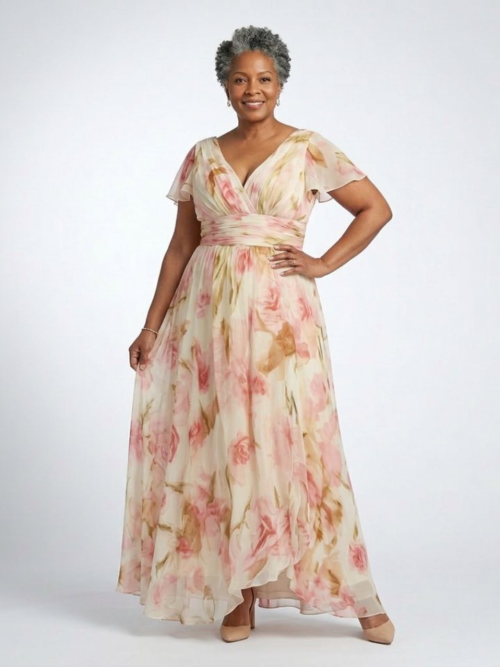 Elara | V-Neck Short Sleeve Floral Dress