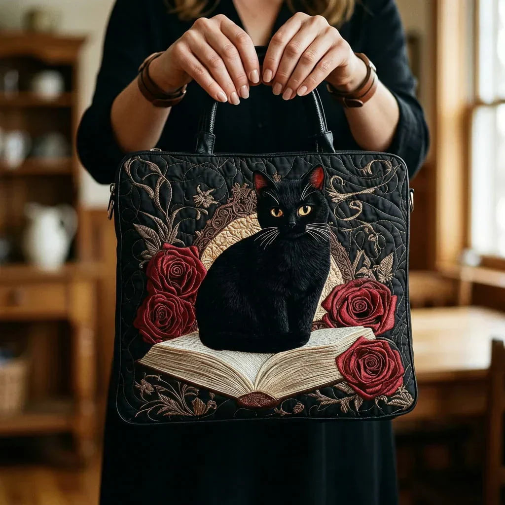 Quilted Artisan Tote - Black Cat Among Books