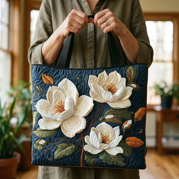 Handcrafted Quilted Bag - Elegant Magnolia Design