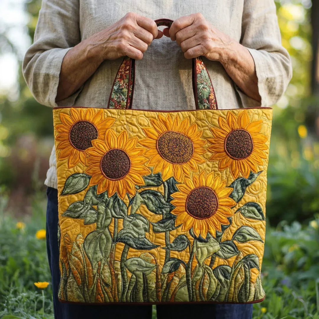 Sunflower-Embroidered Classic Quilted Bag