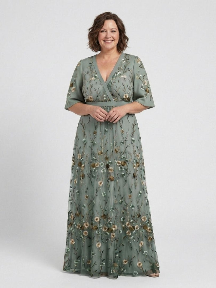 Evadne | Floral V-Neck Maxi Dress with Short Sleeves