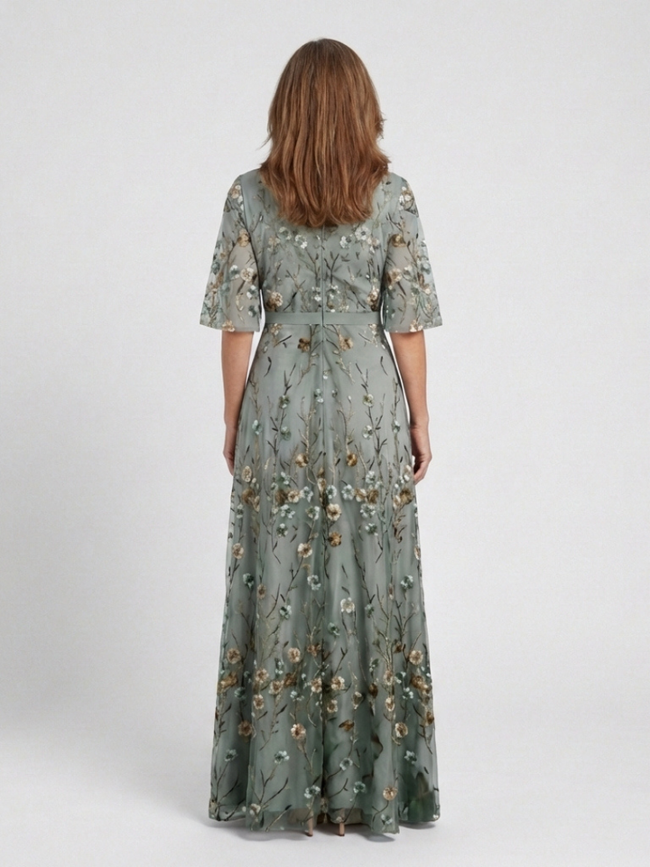 Evadne | Floral V-Neck Maxi Dress with Short Sleeves