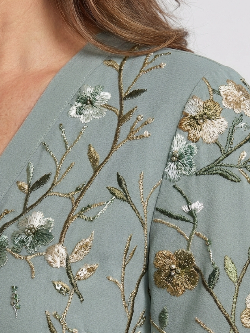Evadne | Floral V-Neck Maxi Dress with Short Sleeves