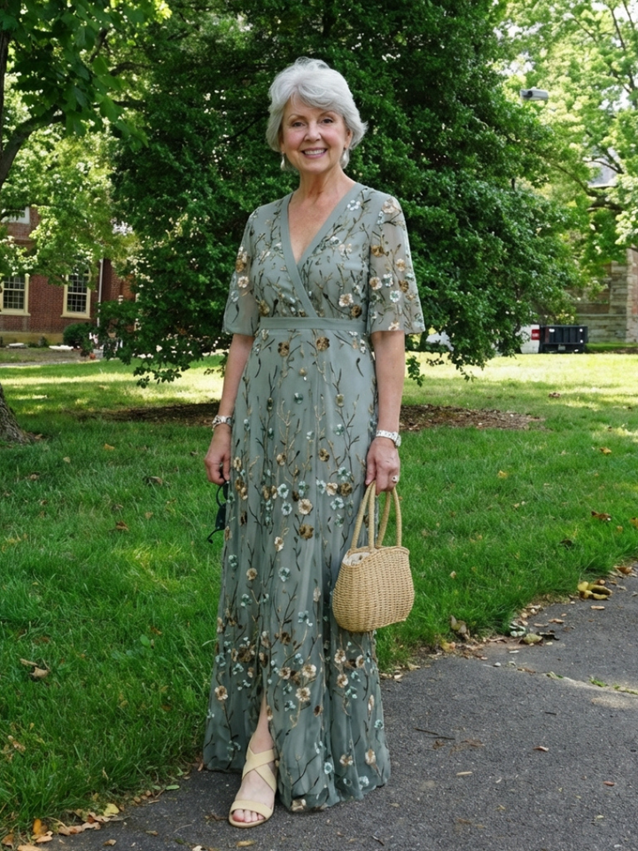 Evadne | Floral V-Neck Maxi Dress with Short Sleeves