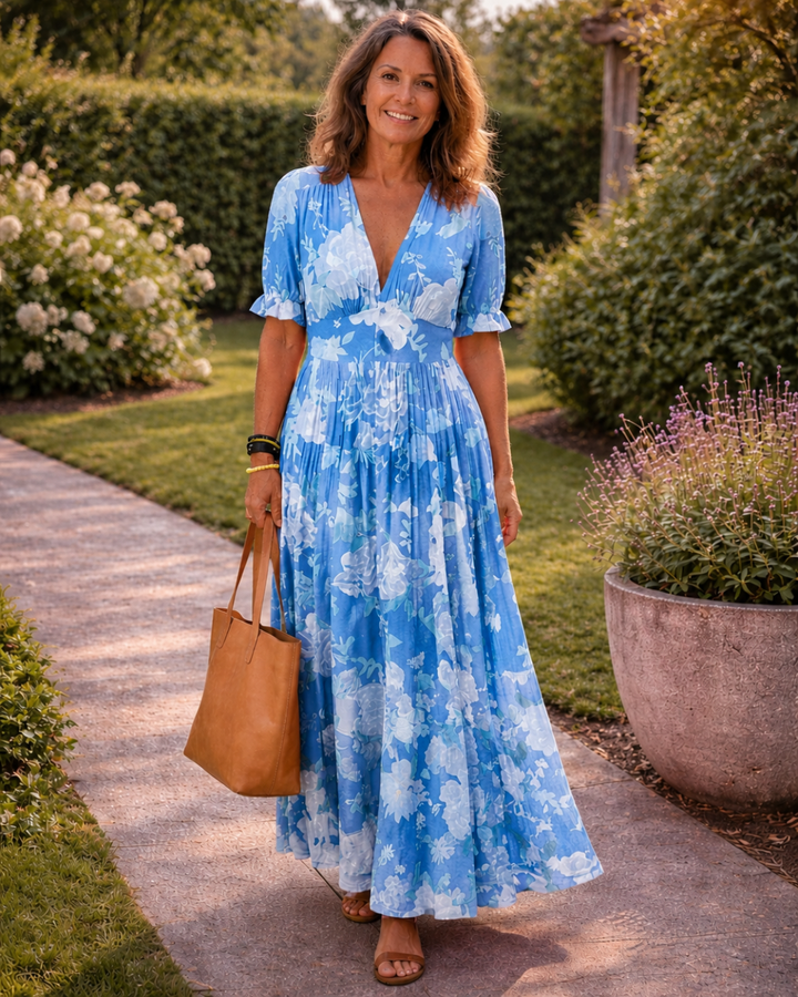 Ione | Short Sleeveless V-Neck Floral Midi Dress (copy)