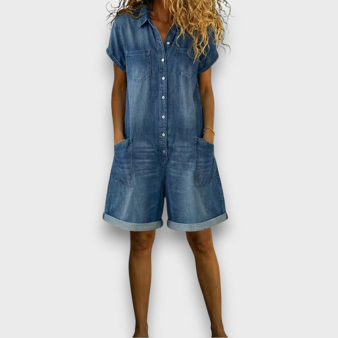 Sofia | Short Vintage Overalls in Cotton Denim Look