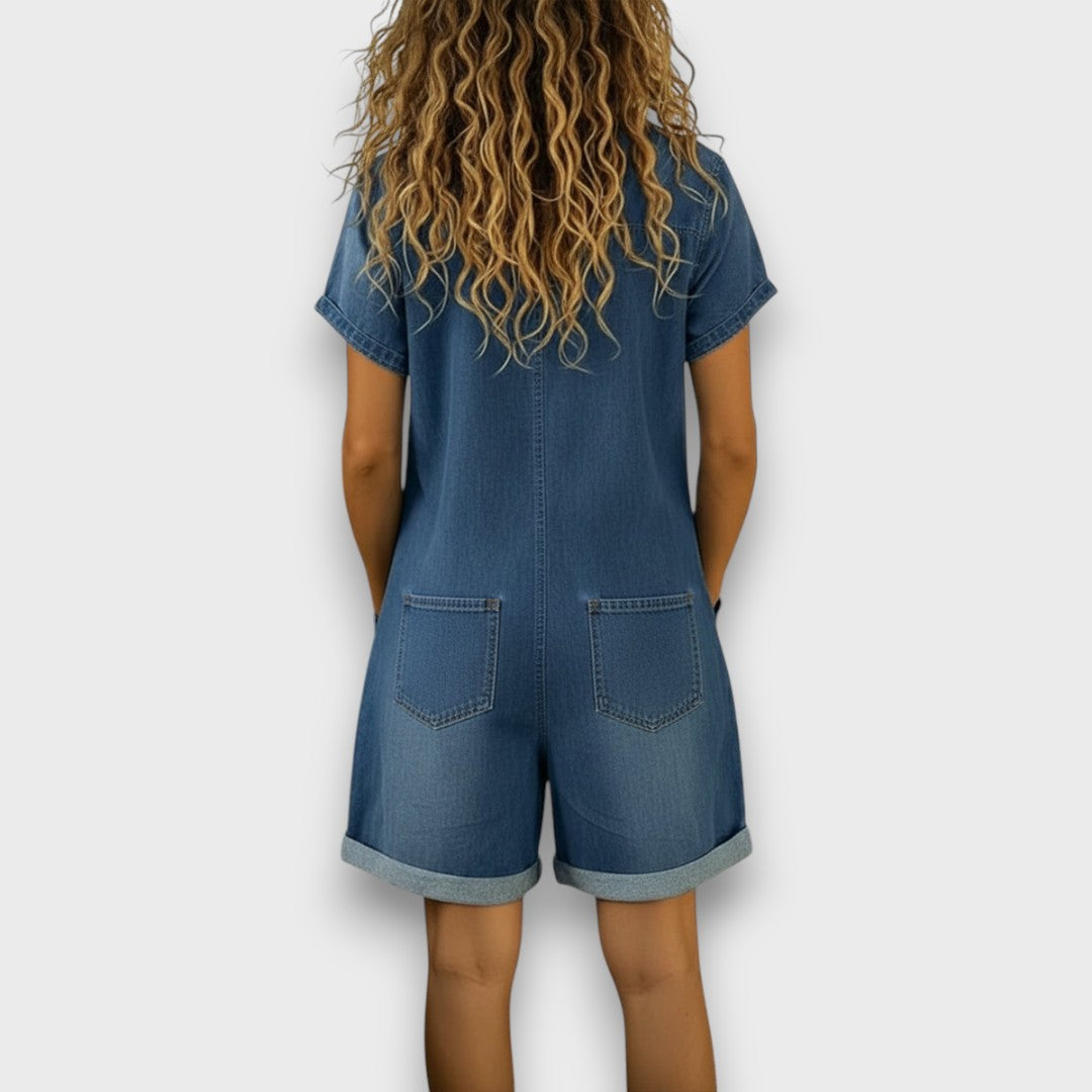 Sofia | Short Vintage Overalls in Cotton Denim Look