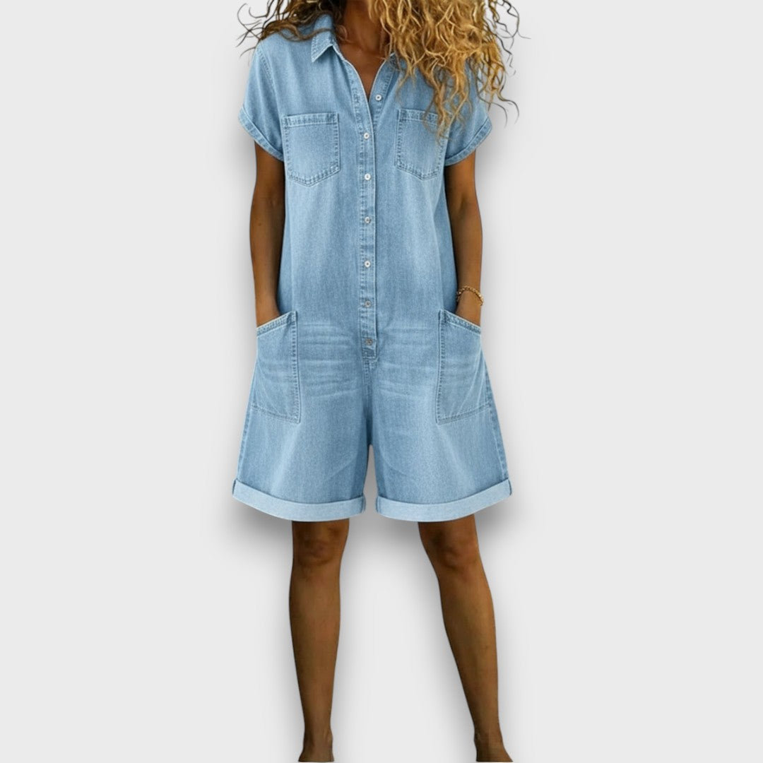Sofia | Short Vintage Overalls in Cotton Denim Look