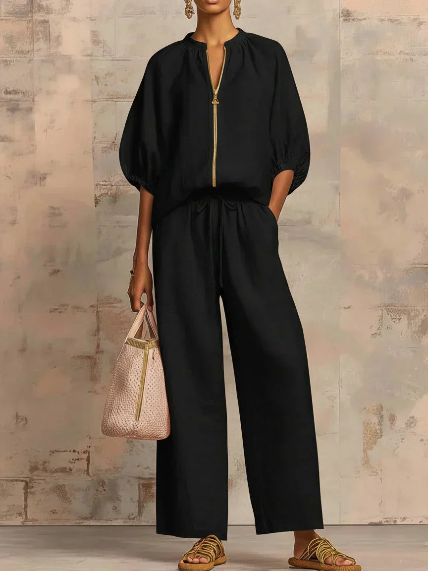 Alba | Relaxed Button-Up Shirt and Wide-Leg Pants Co-Ord Set