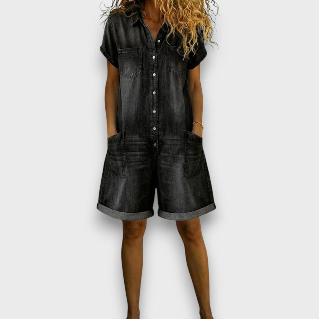 Sofia | Short Vintage Overalls in Cotton Denim Look