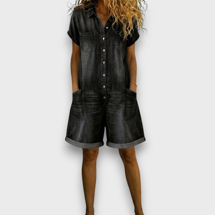 Sofia | Short Vintage Overalls in Cotton Denim Look