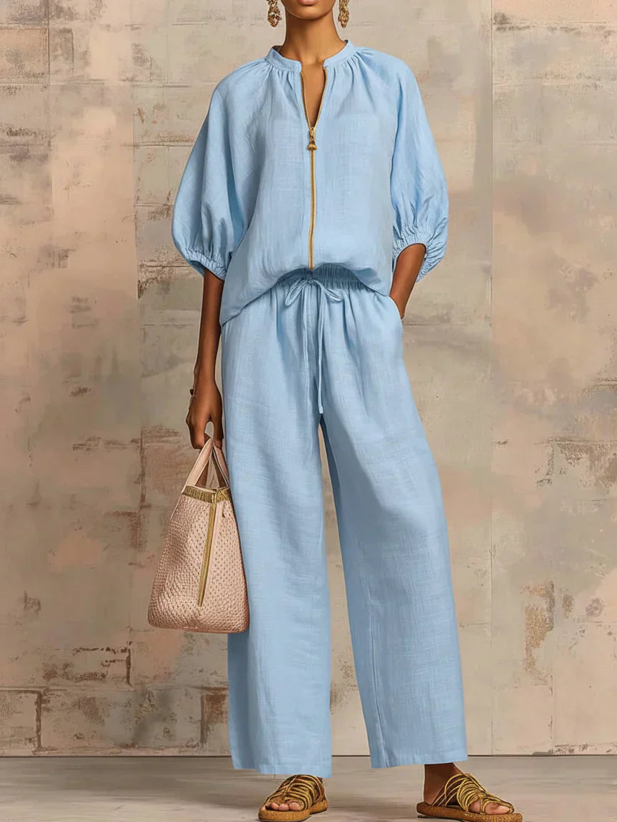 Alba | Relaxed Button-Up Shirt and Wide-Leg Pants Co-Ord Set