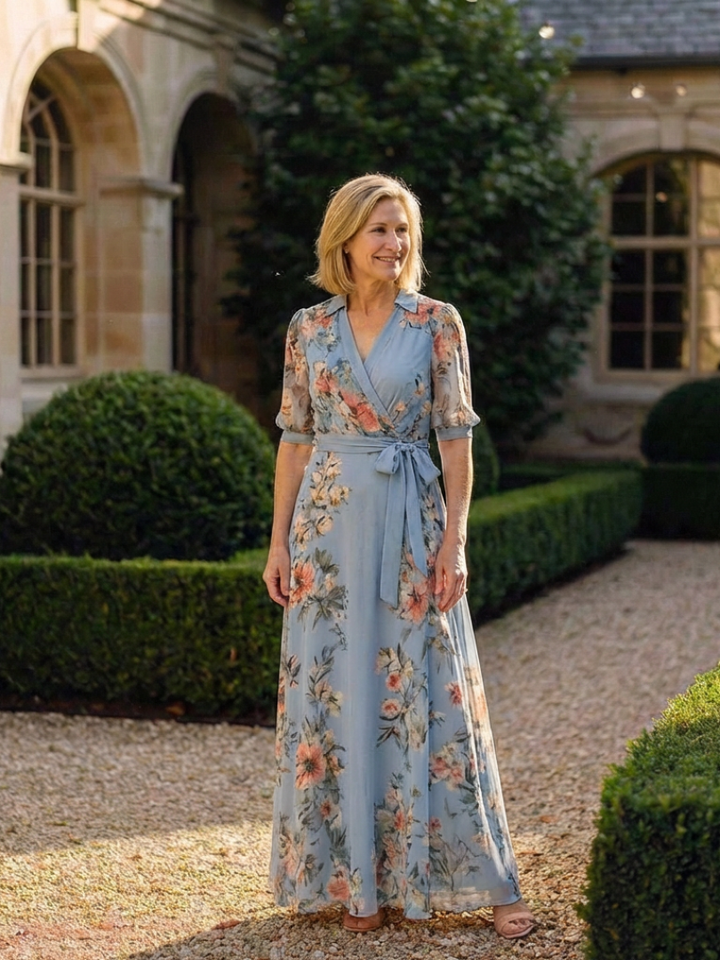Elowen | Floral Wrap V-Neck Maxi Dress