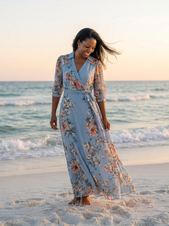 Elowen | Floral Wrap V-Neck Maxi Dress
